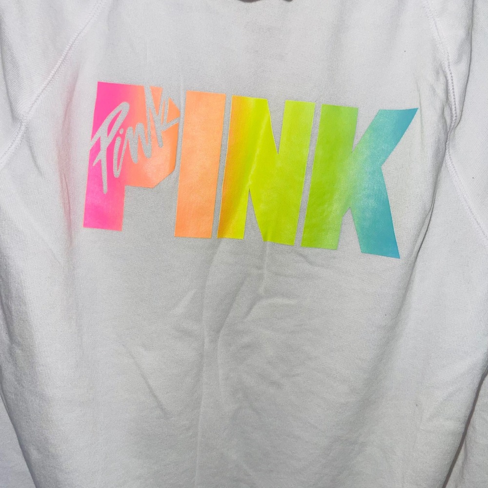 VTG PINK Victorias Secret Womens Full Zip Hoodie Large White Rainbow Logo NWT
